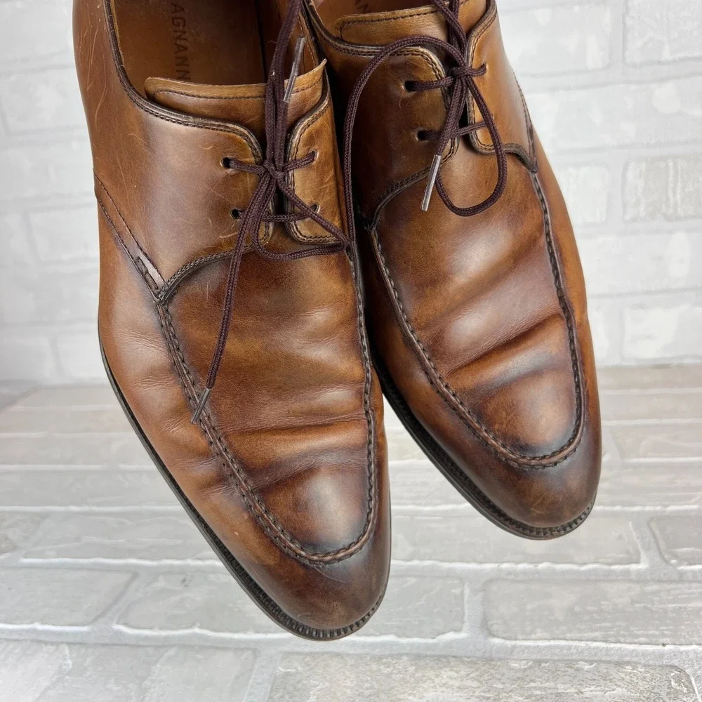 Magnanni Dress Shoes Mens 10.5 Brown Leather Basilio Apron Toe Lace Up Business